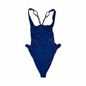 ale by Alessandra Blue Embroidered Lace Sides One-Piece Swimsuit Size M